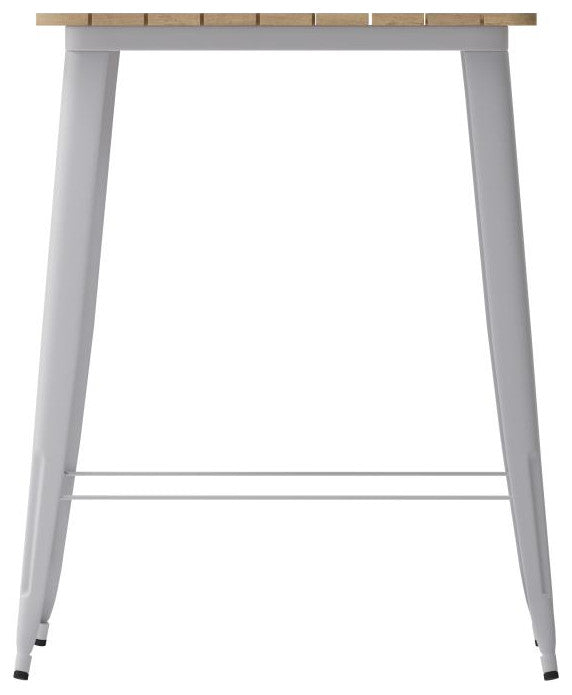 Declan Commercial Indoor/Outdoor Bar Top Square Table, 31.5", Brown/Silver