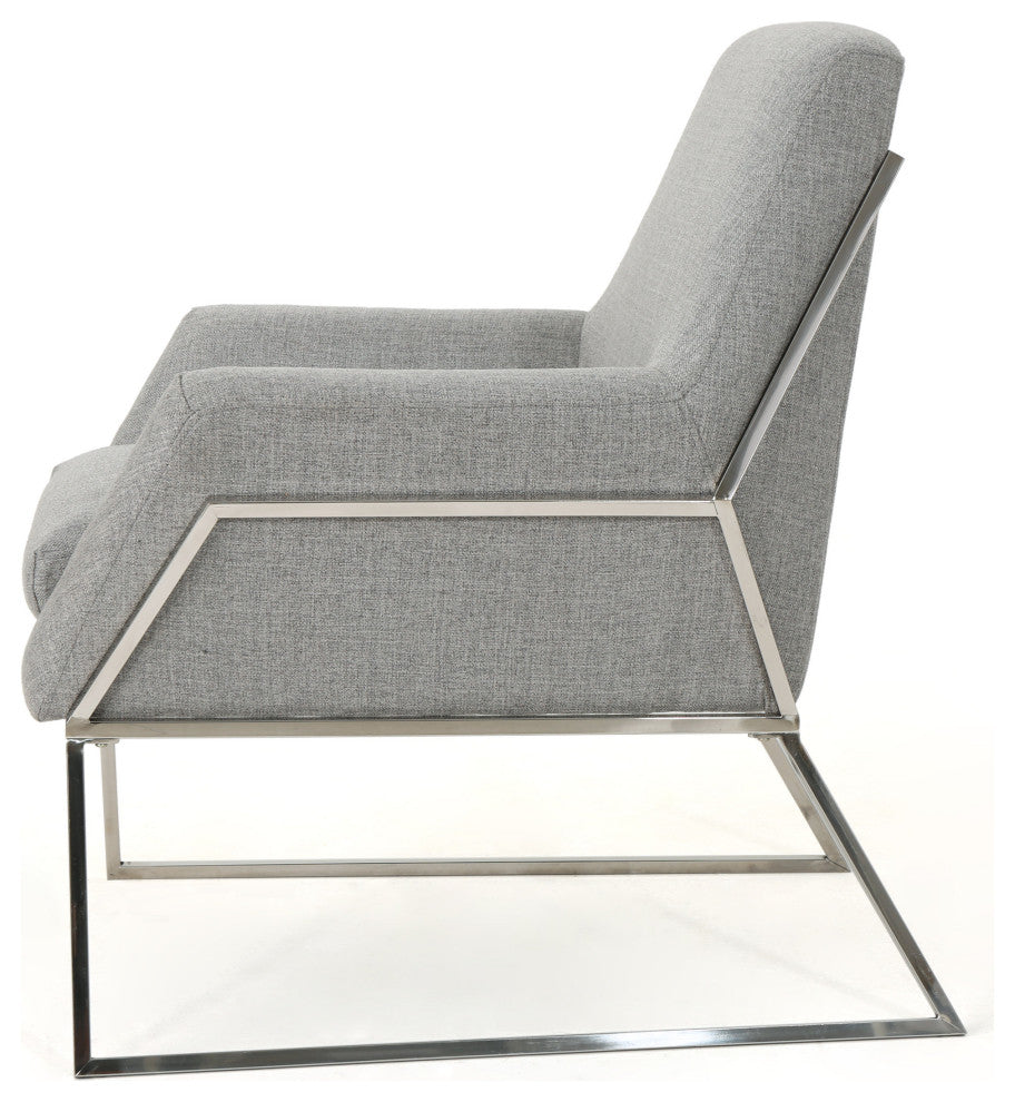 GDF Studio Zach Modern Fabric Armchair With Stainless Steel Frame, Gray
