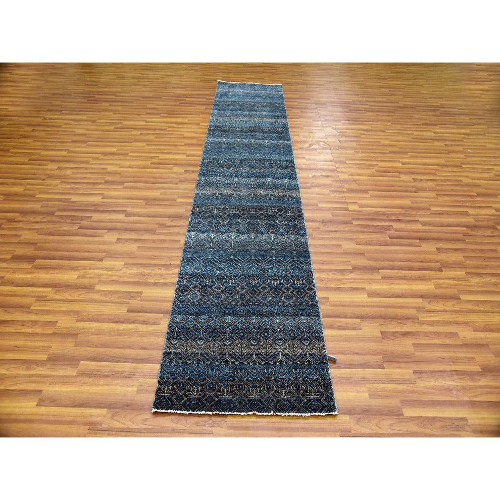 Yale Blue Kohinoor Herat Design 100% Wool Hand Knotted Runner Rug 2'5"x12'