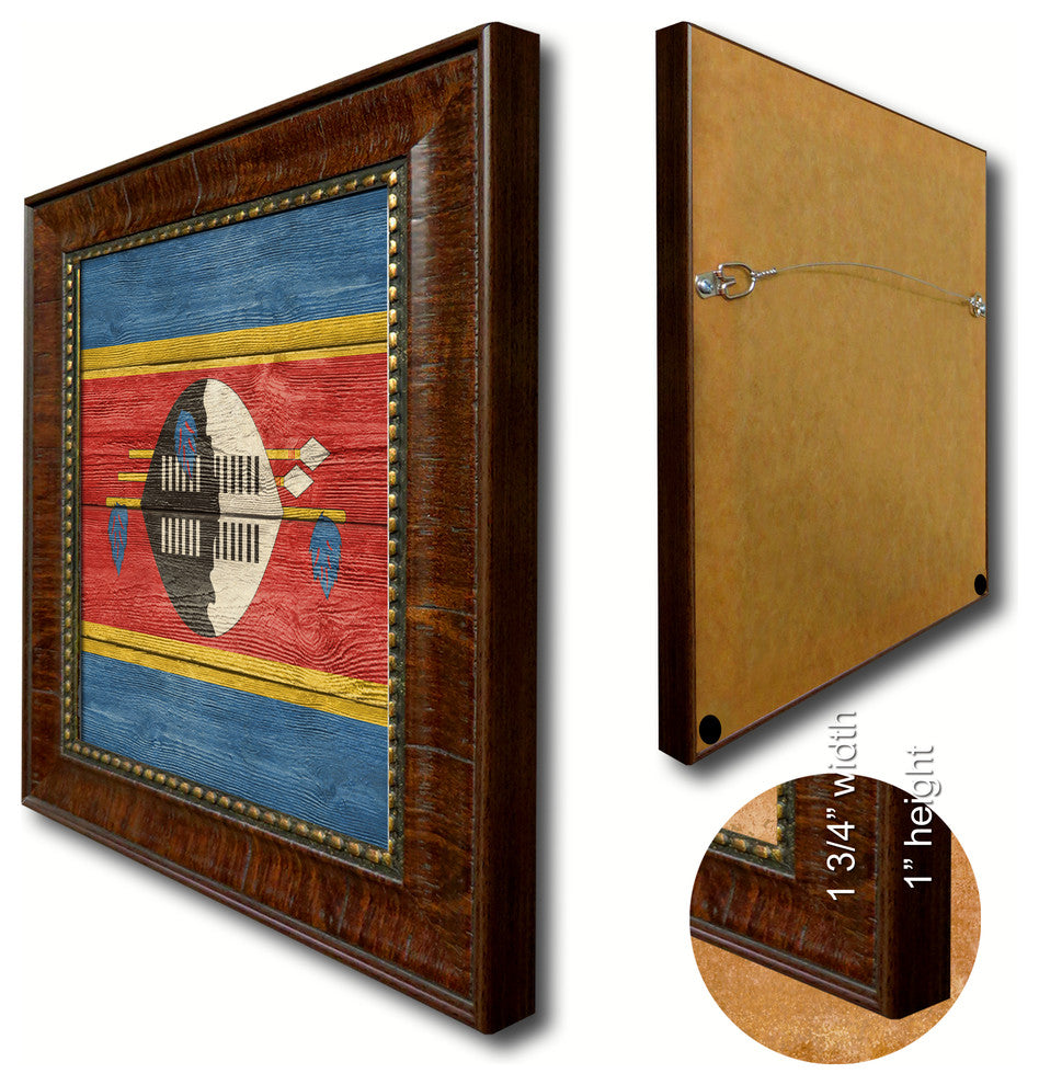 Swaziland Country Textured Flag Print With Brown Gold Frame, 19"X27"