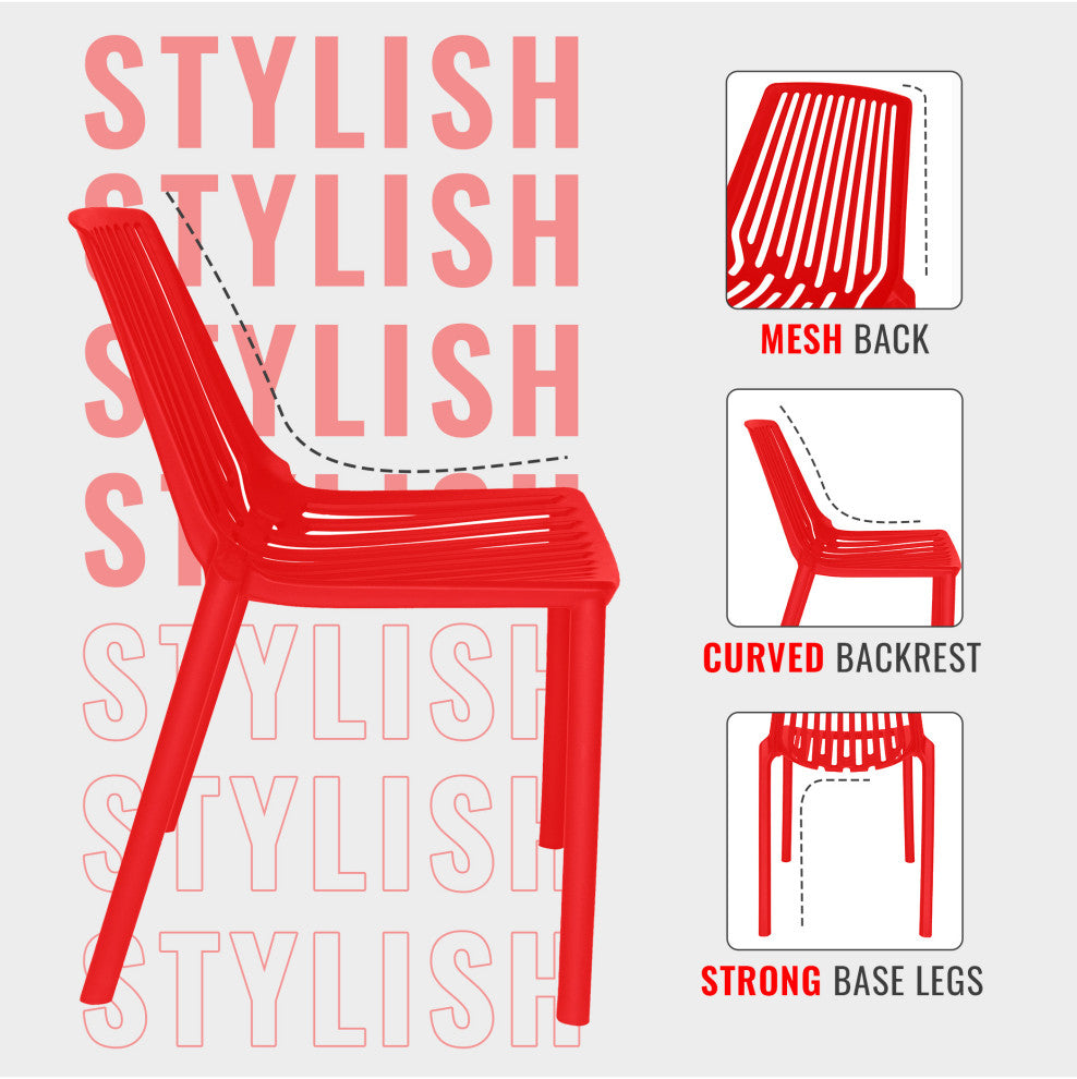 LeisureMod Acken Mid-Century Modern Plastic Dining Chair, Red