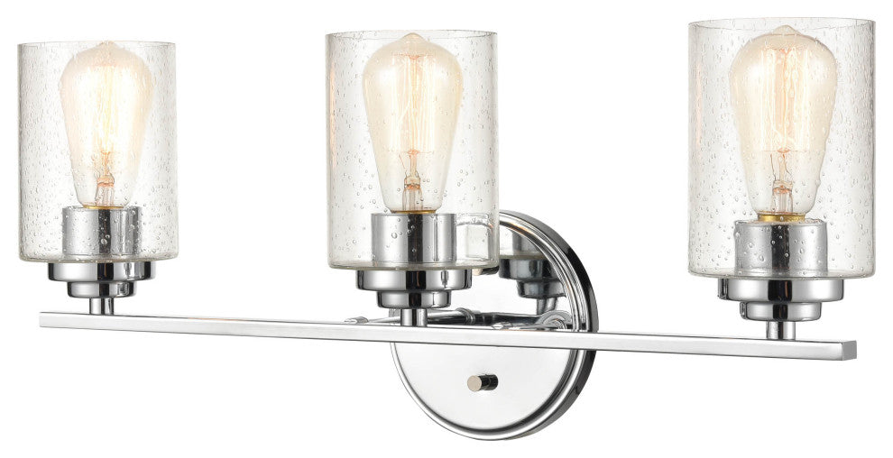 3-Light 22" Bathroom Vanity Light Clear Seedy Glass, Chrome