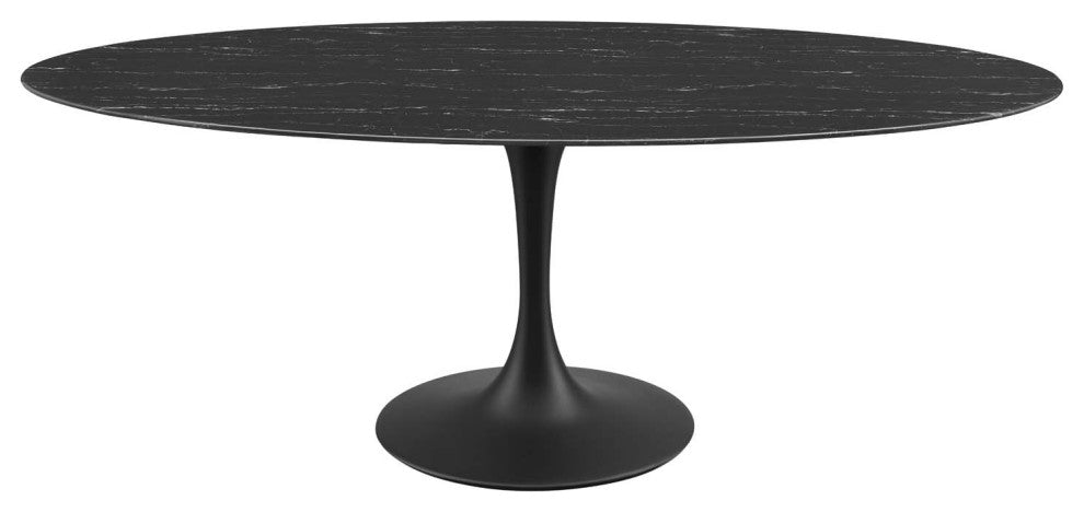 Lippa 78" Oval Artificial Marble Dining Table, Black Black