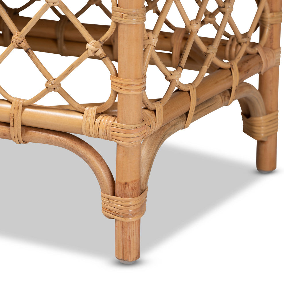 Steele Modern Bohemian Rattan Collection, White/Natural Brown, Bench