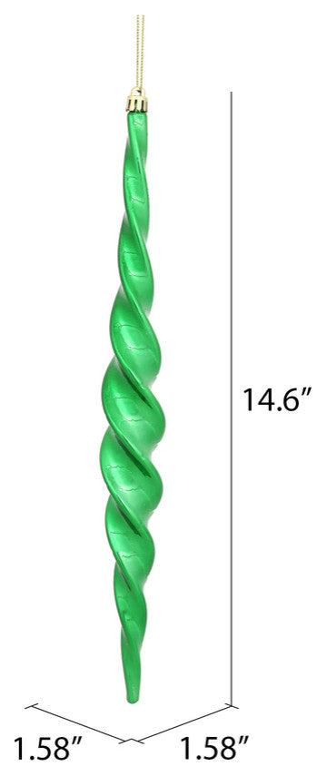 Vickerman N175104D 14.6" Green Shiny Spiral Icicle Christmas Ornament