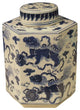 Blue and White Foo Dog Motif Porcelain Tea Caddy Jar, 11.5"