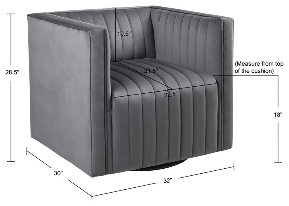 Sikora Velvet French Piping Swivel Accent Chair, Grey
