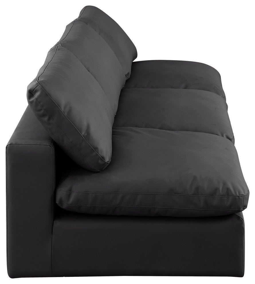 Comfy Upholstered Modular Sofa, Black, 3-Piece: 3 Armless Chair, Vegan Leather