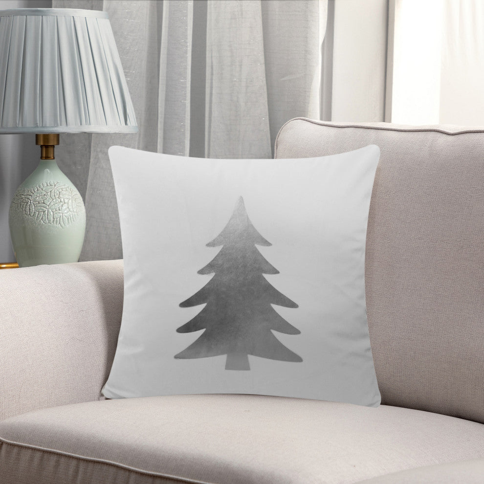 Christmas Icons Throw Pillow Set of 2, Print Silver Tree