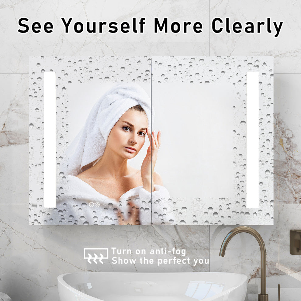Recessed or Surface Mount Frameless Medicine Cabinet W/ LED Light & 4 Mirrors