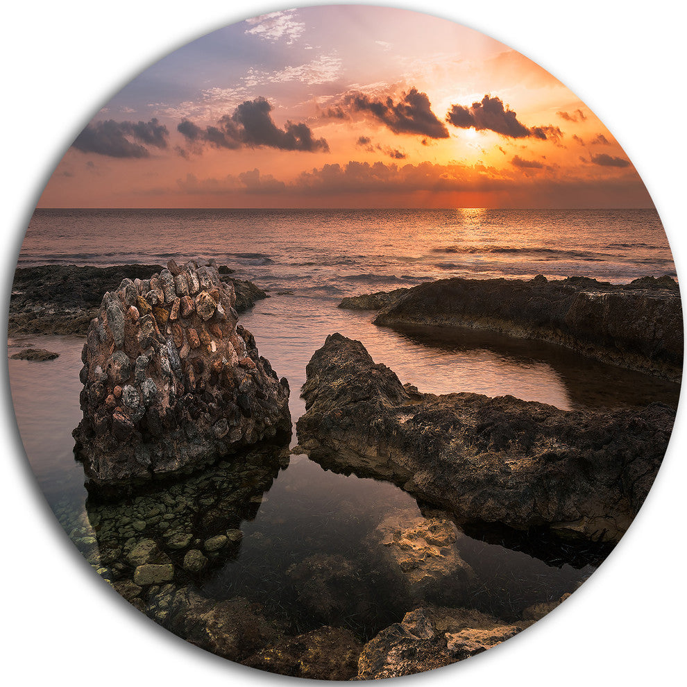 Rough Coast With Ancient Ruins, Beach Disc Metal Artwork, 11"