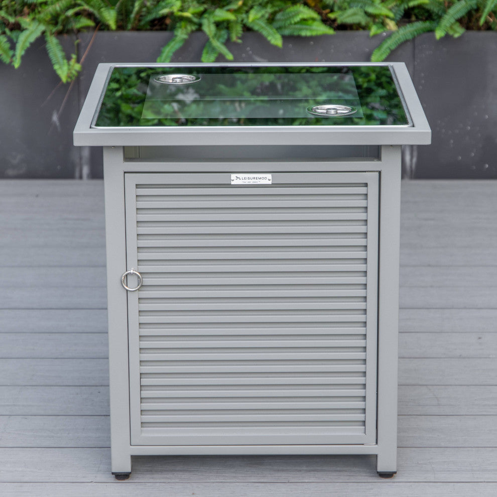 LeisureMod Walbrooke Gray Patio Conversation Set With Fire Pit, Gray