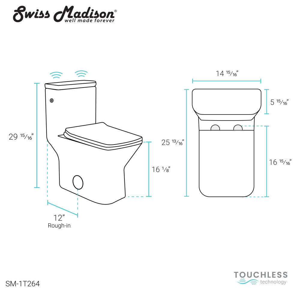 Carre One Piece Square Toilet, Touchless