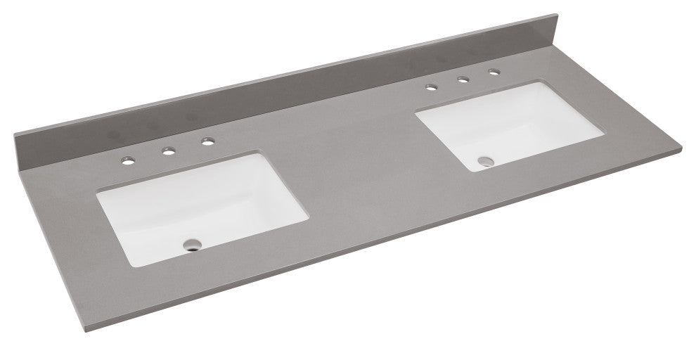 Madrid Bathroom Vanity Countertop, Concrete Gray With White Sink, 61"