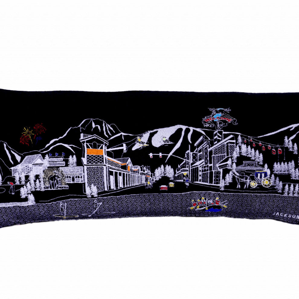 35" Black Jackson Nighttime Skyline Lumbar Decorative Pillow