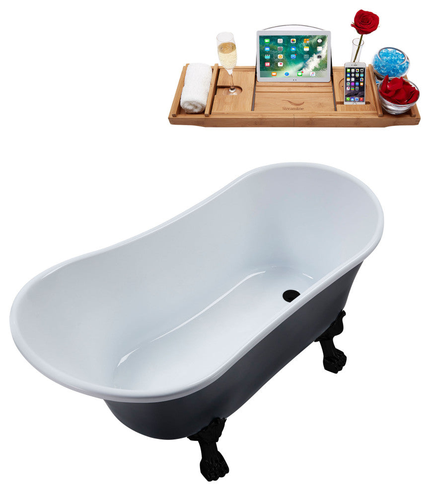 63" Streamline N366BL-IN-BL Clawfoot Tub and Tray With Internal Drain