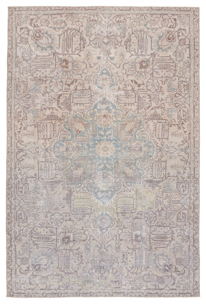 Machine Washable Parisa Medallion Light Blue and Light Tan Area Rug, 6'x9'