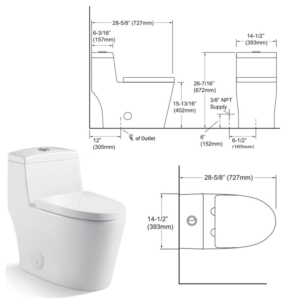 Ceramic Dual Flush One Piece Toilet-Including Toilet Seat
