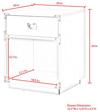 Leandro High Gloss Nightstand With Metal Corner Brackets, Dark Navy