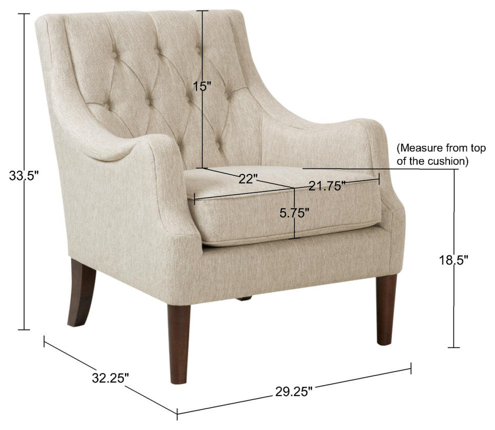 Madison Park Qwen Button Tufted Chair, Cream