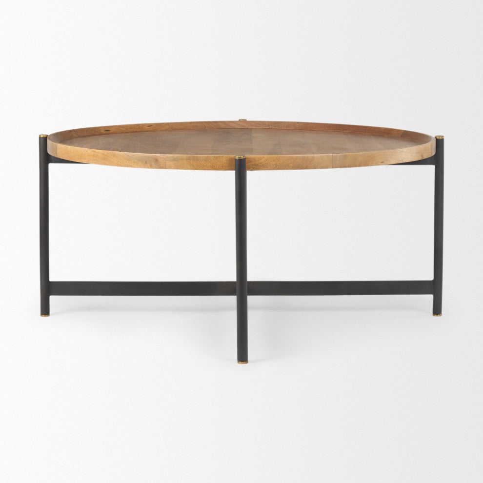 Marquisa (Large) Medium Brown Solid Wood w/ Black Iron Coffee Table