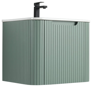 Caskvalley Bath Vanity, Straight Fluted Design Sink Included, Mint Green, 24"
