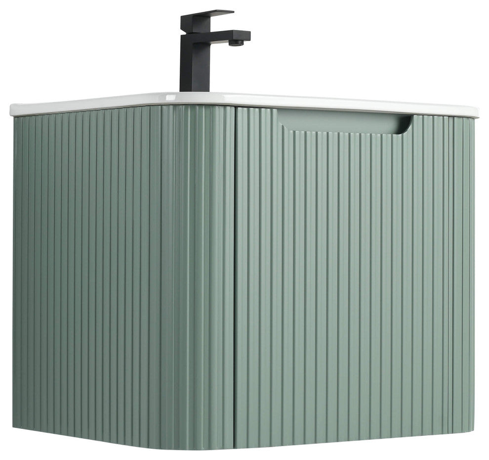 Caskvalley Bath Vanity, Straight Fluted Design Sink Included, Mint Green, 24"
