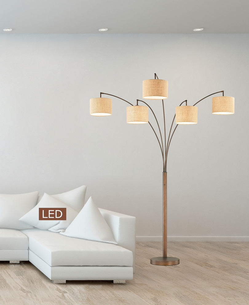 Lucianna 83" 5-Arch LED Floor Lamp With Dimmer, Antique Bronze