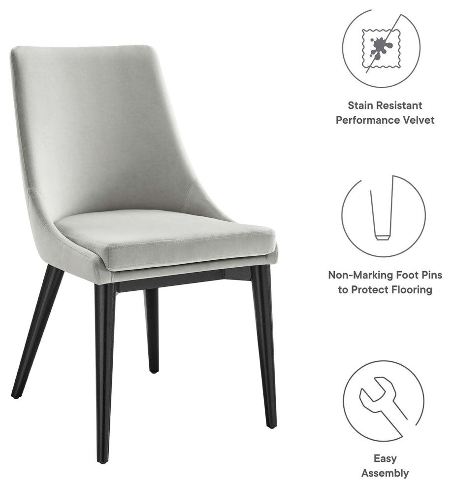 Viscount Accent Performance Velvet Dining Chairs, Set of 2, Light Gray