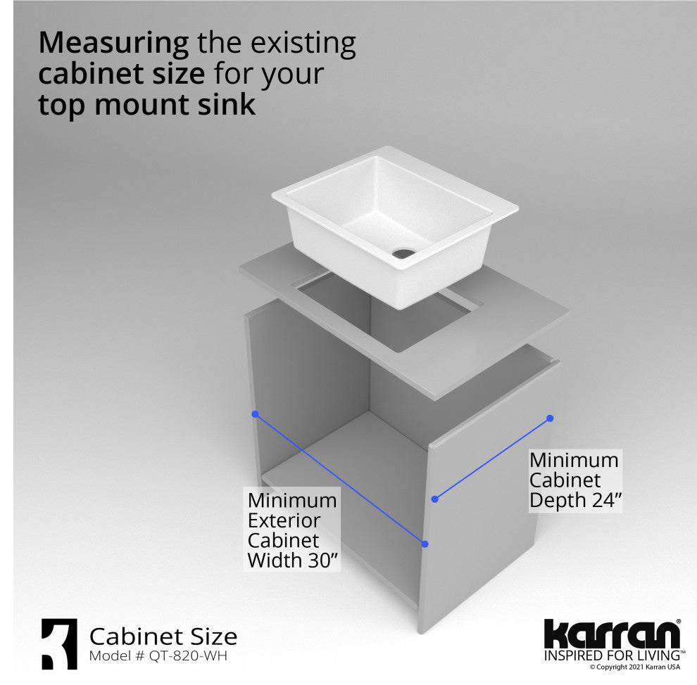 Karran QT-820 Top Mount 25" Single Bowl Quartz Kitchen Sink Kit, White