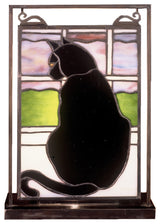 9.5W X 10.5H Cat in Window Lighted Mini Tabletop Window