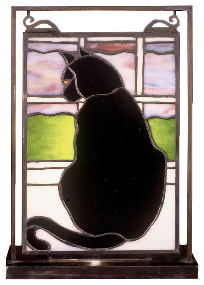 9.5W X 10.5H Cat in Window Lighted Mini Tabletop Window