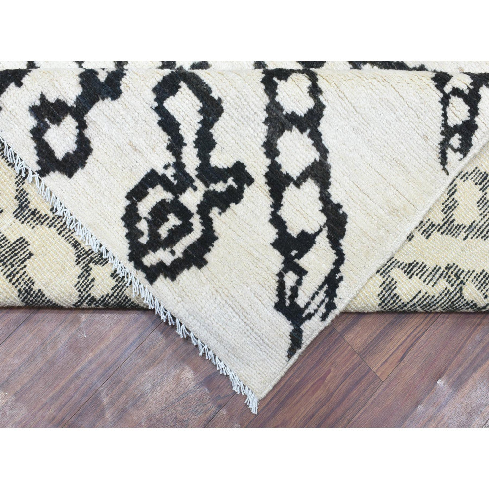 Ivory, Hand Knotted Boujaad Moroccan Berber Soft Organic Wool Rug, 9'10"x13'8"