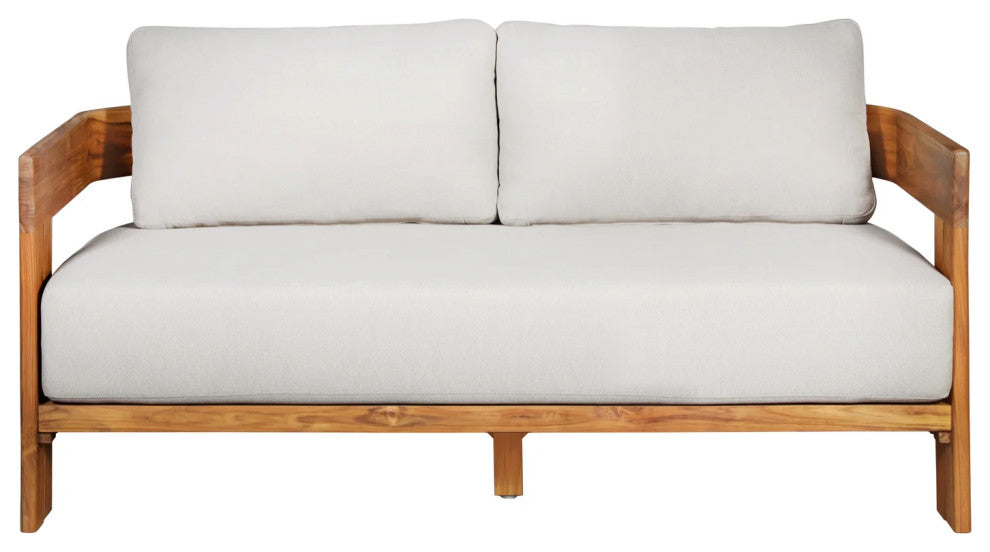 Paradiso Outdoor Solid Teak Wood Love seat - Gray Fabric