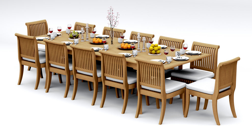 13-Piece Outdoor Teak Dining Set: 117" Rectangle Table 12 Giva Armless Chairs