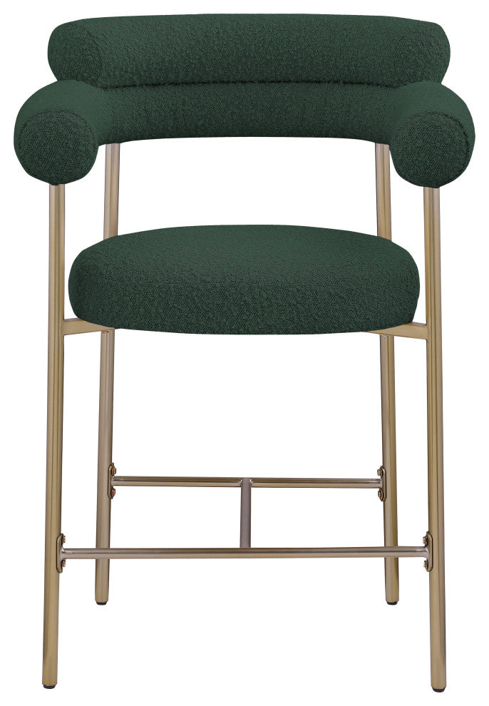 Blake Boucle Fabric Upholstered Counter Stool, Set of 2, Green, Brushed Finish