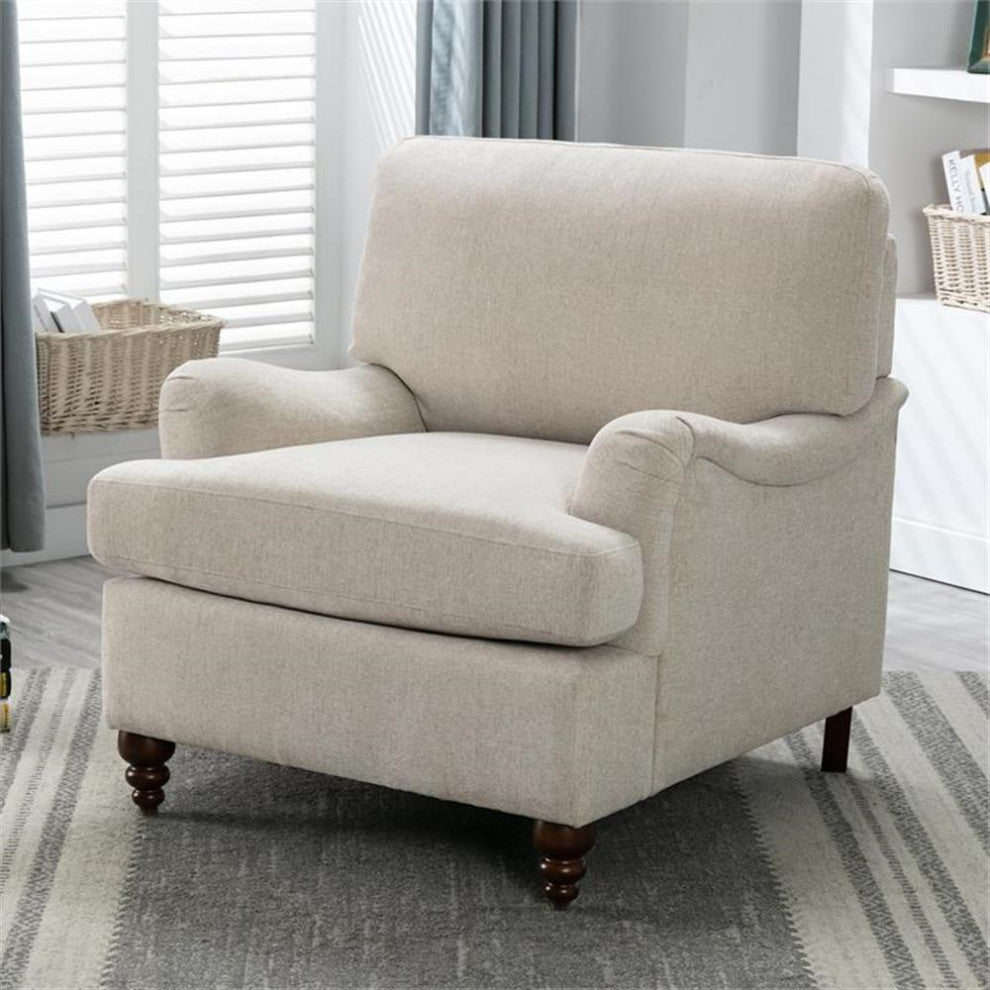 Bowery Hill Transitional Wooden Fabric Arm Chair in Sea Oat Beige