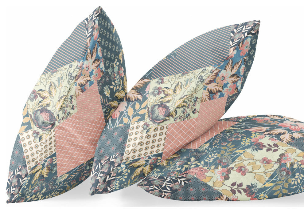 20" Green Peach Floral Zippered Suede Throw Pillow