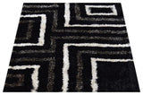 Hand Tufted Shag Polyester Area Rug Geometric Black Beige, 8'x8' Square