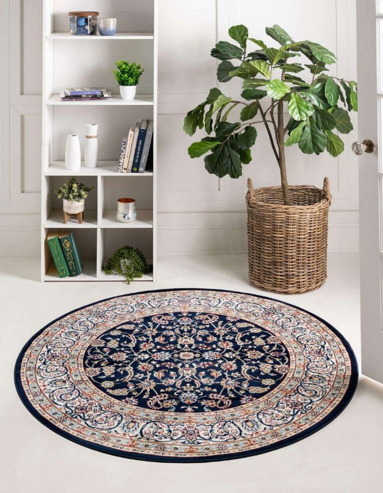 Traditional Kelayeh Round 5' Round Waves Area Rug