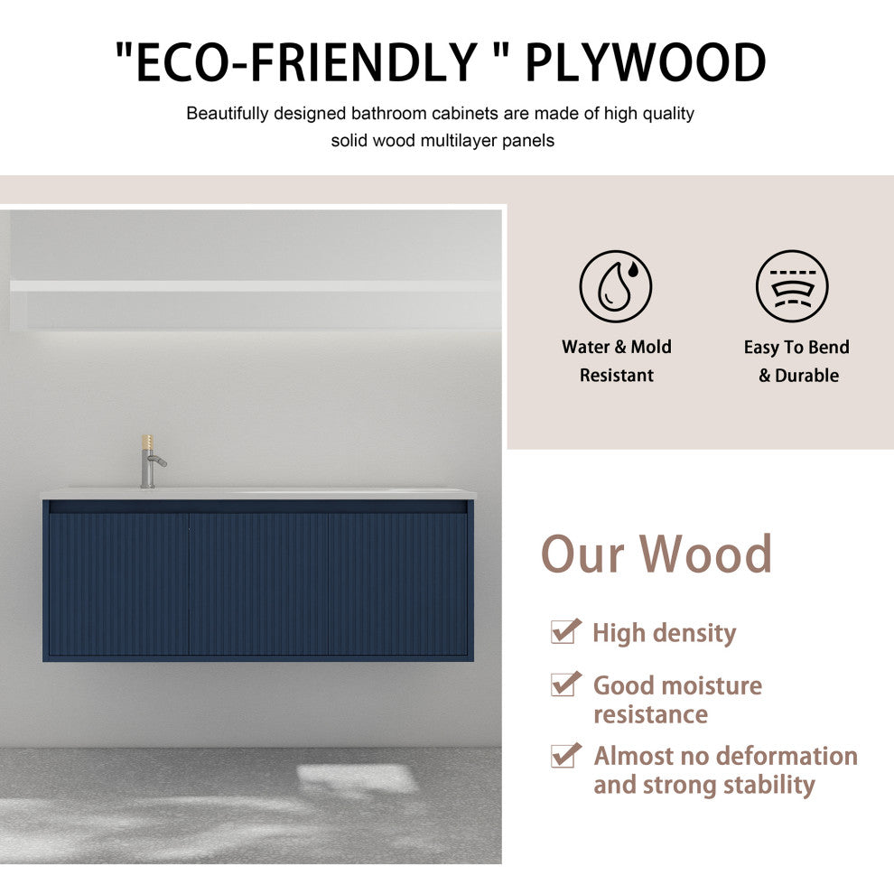 48" Plywood Wall Mounted Bath Vanity Set, Drop-Shaped Resin Sink