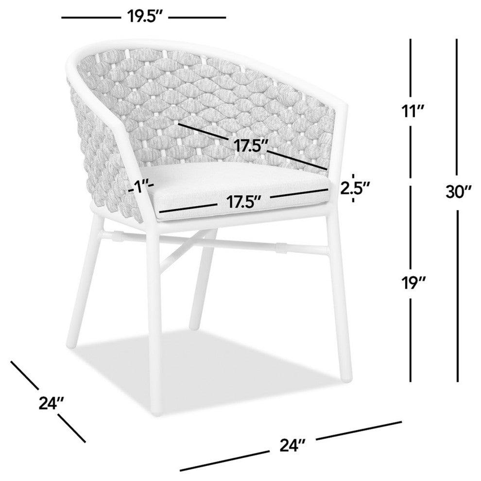 Rowan 24" Weaving Rope Outdoor Patio Dining Chairs, Set of 2, Optic White Acrylic