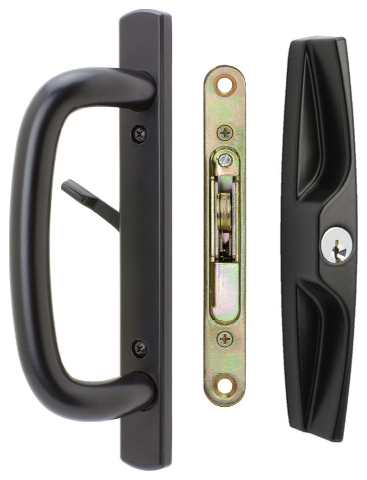 Veranda Sliding Door Handles With Lock, Keyed, 1-3/4" Thick Door, Black