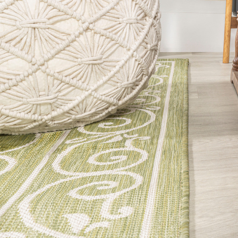 Charleston Filigree Textured Weave Indoor/Outdoor, Green/Cream, 8 X 10