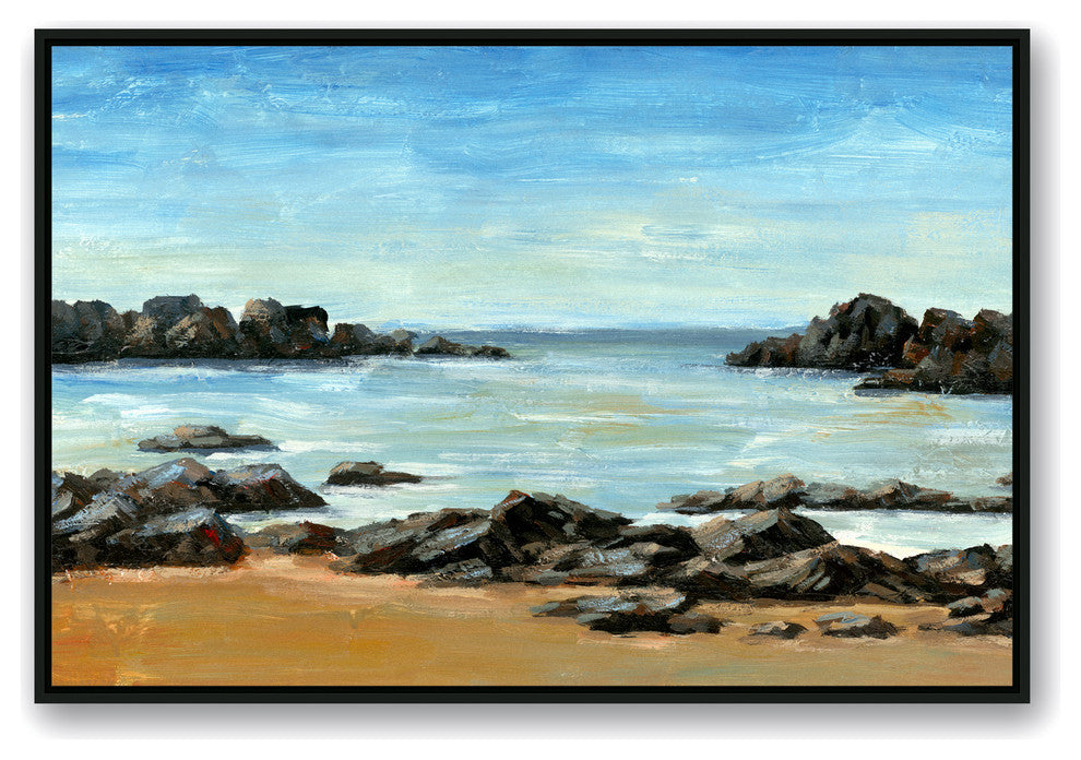 Rocky Beach Landscape 32x48 Black Floating Framed Canvas