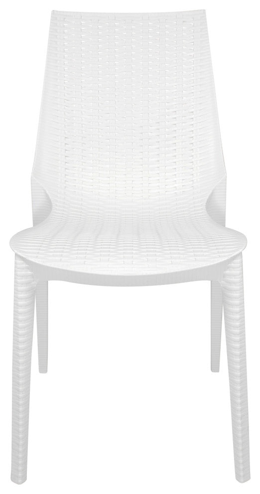 LeisureMod Kent Modern Stackable Outdoor Dining Chair, White