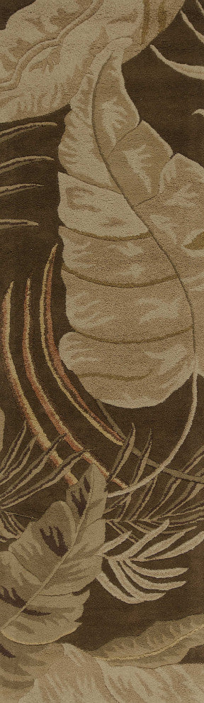 HomeRoots 8' Mocha Brown Hand Tufted Tropical Leaves Indoor Runner Rug