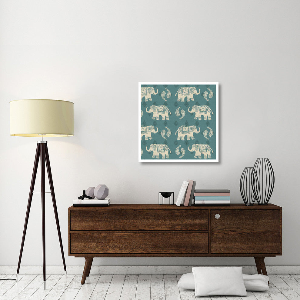 "Woodcut Elephant Pattern B" Digital Paper Print by Daphne Brissonnet, 32"x32"