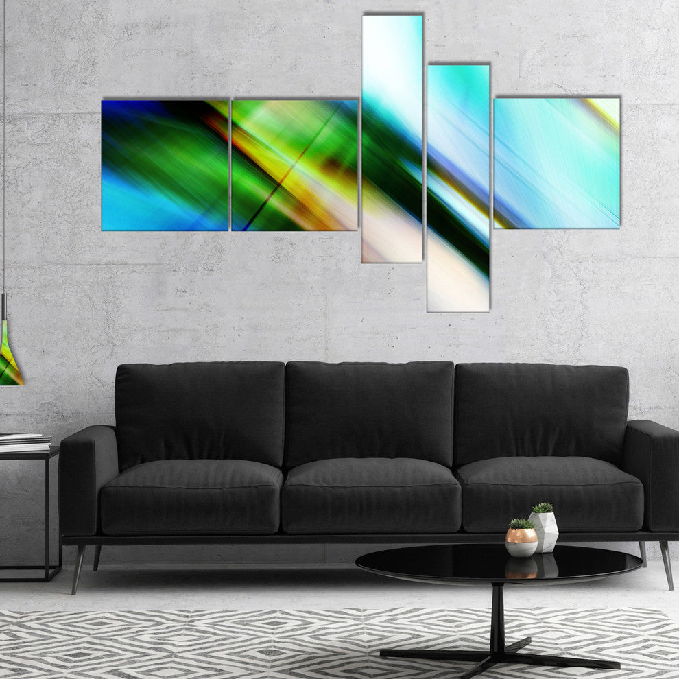 Rays of Speed Blue Green, Abstract Canvas art print, 60"x32", 5 panels