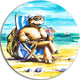 Turtle Enjoying Holidays On Beach, Seashore Round Wall Art, 11"